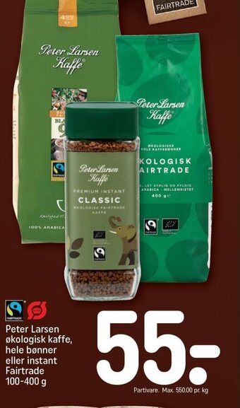 REMA 1000 Peter Larsen økologisk kaffe, hele bønner eller instant Fairtrade 100-400 g tilbud