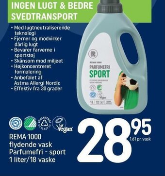 REMA 1000 REMA 1000 flydende vask Parfumefri - sport 1 liter/18 vaske tilbud