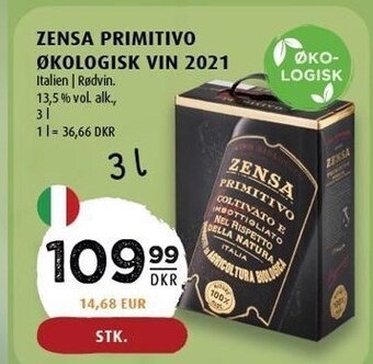 Scandinavian Park Zensa primitivo økologisk vin 2021 tilbud