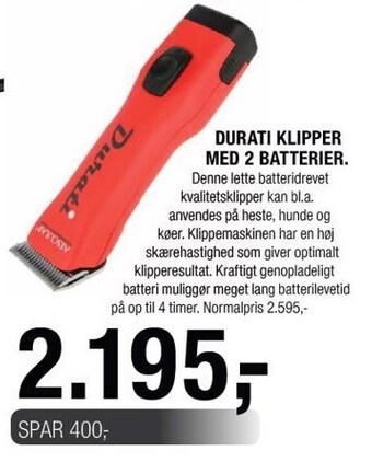 Land & Fritid Durati klipper med 2 batterier tilbud