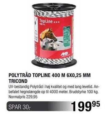 Land & Fritid Polytråd topline 400 m 6x0,25 mm tricond tilbud