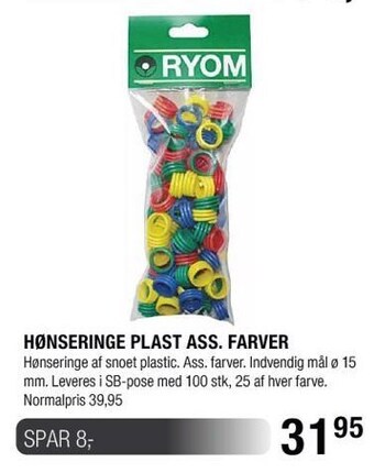 Land & Fritid Hønseringe plast ass. farver tilbud