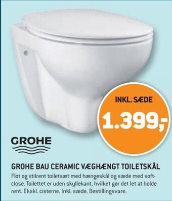 XL-BYG GROHE BAU CERAMIC VÆGHÆNGT TOILETSKÅL tilbud