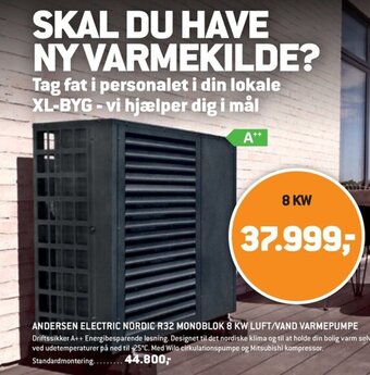 XL-BYG ANDERSEN ELECTRIC NORDIC R32 MONOBLOK 8 KW LUFT/VAND VARMEPUMPE tilbud