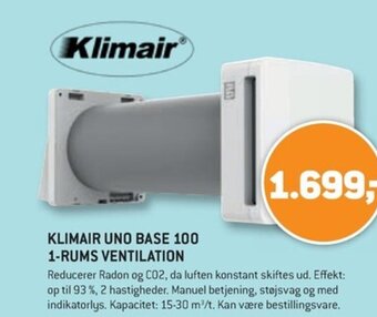 KLIMAIR UNO BASE 100 1-RUMS VENTILATION