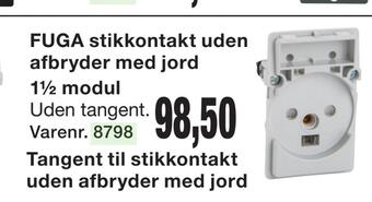 Fuga stikkontakt uden afbryder med jord 1½ modul