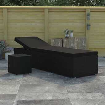 Bolig Center Liggestol med hynde og tebord polyrattan sort tilbud