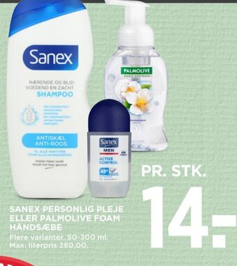 MENY SANEX PERSONLIG PLEJE ELLER PALMOLIVE FOAM HÅNDSÆBE tilbud