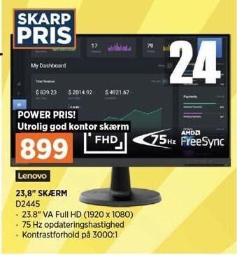 Power Lenovo 23,8'' skærm tilbud