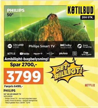 Power Philips 50'' 4k led smart tv tilbud