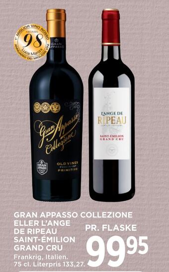 MENY Gran appasso collezione eller l'ange de ripeau pr. flaske saint-émilion grand cru tilbud