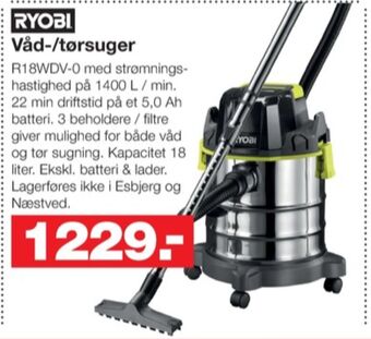 Bauhaus Ryobi våd-/ tør støvsuger tilbud