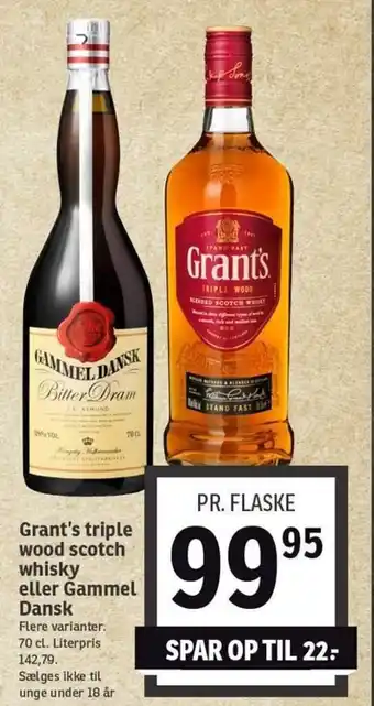 SPAR Grant's Triple Wood Scotch Whisky Eller Gammel Dansk tilbud