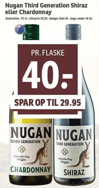 SPAR Nugan Third Generation Shiraz Eller Chardonnay tilbud
