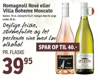 SPAR Romagnoli Rosé Eller Villa Boheme Moscato tilbud