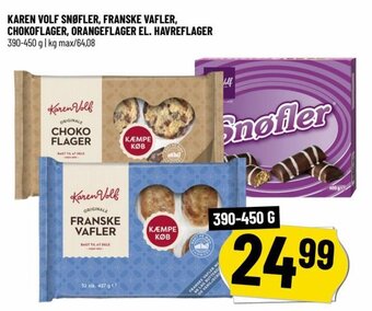 Løvbjerg KAREN VOLF SNØFLER, FRANSKE VAFLER, CHOKOFLAGER, ORANGEFLAGER EL. HAVREFLAGER tilbud
