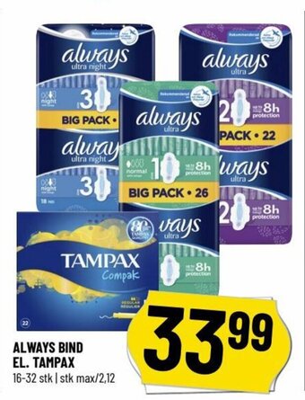 Løvbjerg ALWAYS BIND EL. TAMPAX tilbud