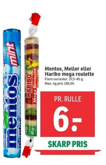 SPAR Mentos,Meller Eller Haribo Mega Roulette tilbud