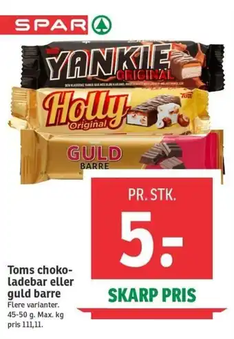 SPAR Toms Choko-Ladebar Eller Guld Barre 45-50g tilbud