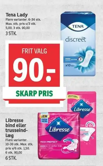 SPAR Tena Lady, Libresse Bind Eller Trusseind-læg tilbud