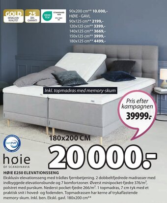 JYSK HØIE E250 ELEVATIONSSENG tilbud