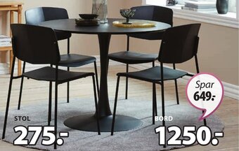 JYSK RINGSTED BORD + STABY STOL tilbud
