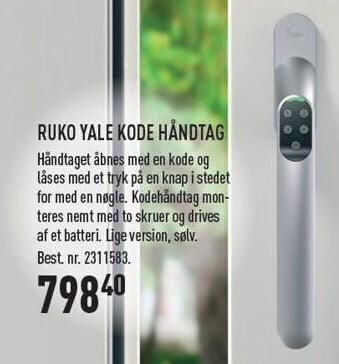 Johannes Fog Ruko yale kode håndtag ekskl moms tilbud