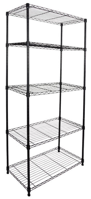 Stålreol m/5 hylder sort 160 x 75 x 35 cm