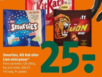 Smarties, Kit Kat eller Lion mini poser