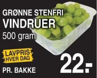ABC Lavpris GRØNNE STENFRI VINDRUER tilbud