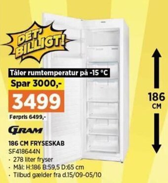 Power GRAM 186 CM FRYSESKAB SF418644N tilbud