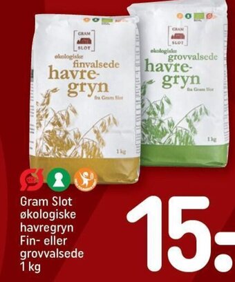 REMA 1000 Gram Slot økologiske havregryn Fin- eller grovvalsede 1 kg tilbud