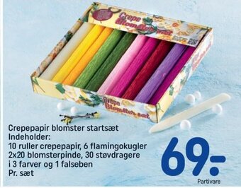 Crepepapir blomster startsæt Indeholder: 10 ruller crepepapir, 6 flamingokugler 2x20 blomsterpinde