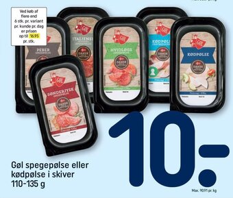 REMA 1000 Gøl spegepølse eller kødpølse i skiver 110-135 g tilbud