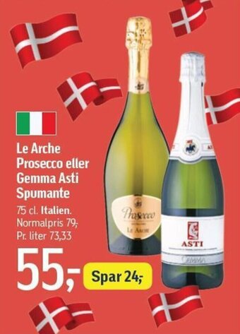 Føtex Le Arche Prosecco eller Gemma Asti Spumante 75 cl. tilbud