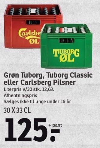 SPAR Grøn tuborg, tuborg classic eller carlsberg pilsner tilbud