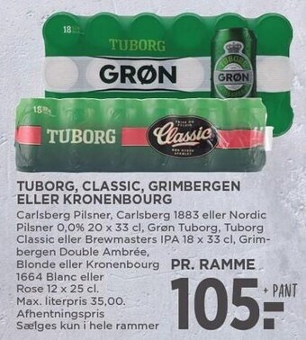 MENY Tuborg, classic, grimbergen eller kronenbourg tilbud