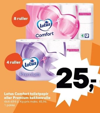 Kvickly Lotus comfort toiletpapir eller premium køkkenrulle tilbud