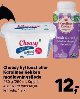 Kvickly Cheasy hytteost eller karolines køkken madlavningsfløde tilbud