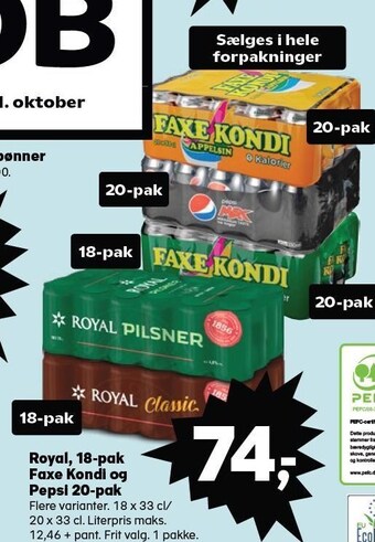 Kvickly Royal, 18-pak faxe kondi og pepsi 20-pak tilbud