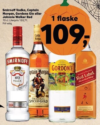Kvickly Smirnoff vodka, captain morgan, gordons gin eller johnnie walker red tilbud