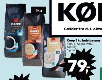 SuperBrugsen Coop 1kg hele bønner tilbud