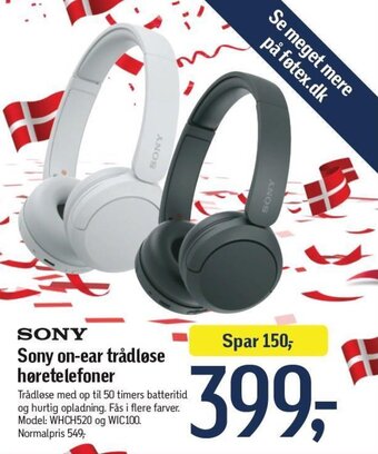 Føtex Sony on-ear trådløse høretelefoner tilbud