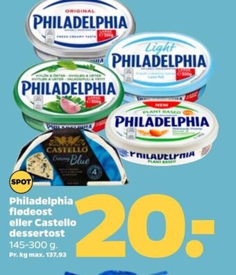 Netto Philadelphia flødeost eller Castello dessertost tilbud