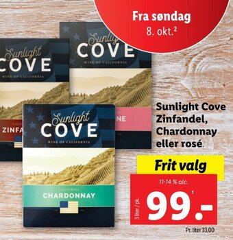 Lidl Sunlight Cove Zinfandel, Chardonnay eller rosé. tilbud
