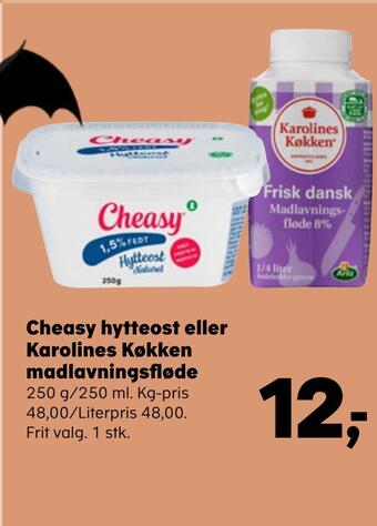 SuperBrugsen Cheasy hytteost eller karolines køkken madlavningsfløde tilbud