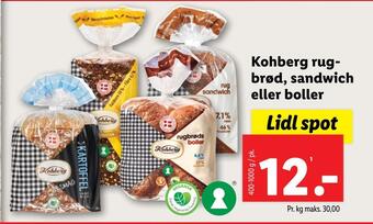 Lidl Kohberg rugbrød, sandwich eller boller tilbud