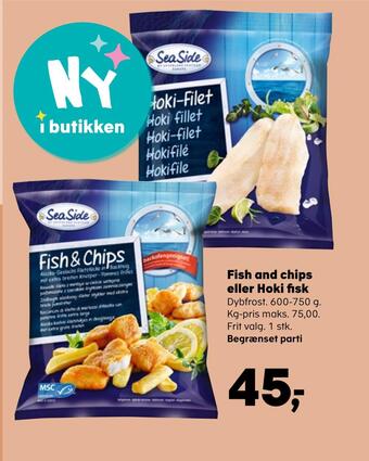 SuperBrugsen Fish and chips eller hoki fisk tilbud