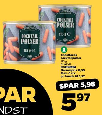 Netto Chestfords cocktailpølser tilbud
