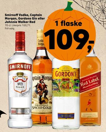 SuperBrugsen Smirnoff vodka, captain morgan, gordons gin eller johnnie walker red tilbud